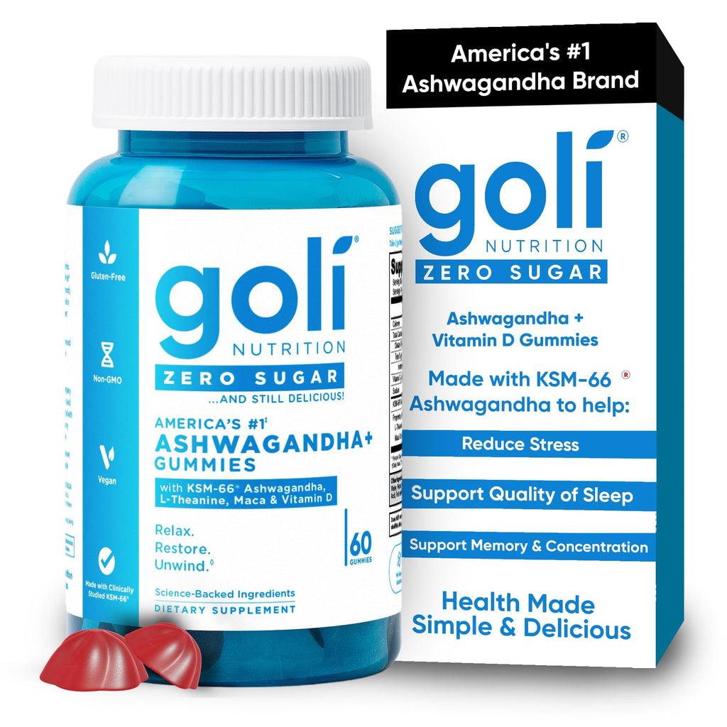Goli Zero Sugar Ashwagandha Gummies with KSM-66, L-Theanine, Maca and Vitamin D - No Sugar Alcohols - Vegan, Keto-Friendly, Non-GMO