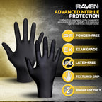 Raven Powder Free Nitrile Disposable Gloves | 7 Mil - Sm | Latex Free, Chemical + Puncture Resistant, Textured Grip, Single Use | for Automotive, Industrial, Janitorial, MRO, Food Service | 66516