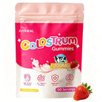 JUYIHEAL Core Bovine Colostrum Gummies, 1g Per Serving Grass Fed Colostrum Chews Colostrum Supplement for Gut Health, Hair Growth, Beauty, and Immune Support, Strawberry Flavor 60 Servings