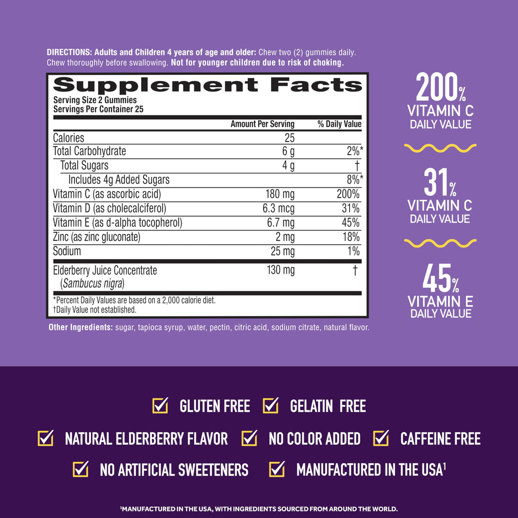 Airborne Elderberry + Zinc & Vitamin C Gummies for Adults,Immune Support with Antioxidants Vitamins C,D & E,Elderberry Flavor,130 Count (Pack of 2)