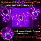 HappyAlley 3 Pack 9" Halloween Classics Twinkling LED Spiders, Hi-Vibrant Aluminum Frame Spiders Window Silhouette Lights, 234 Purple and 12 Green LED Lights, Holiday Indoor Outdoor Decoration