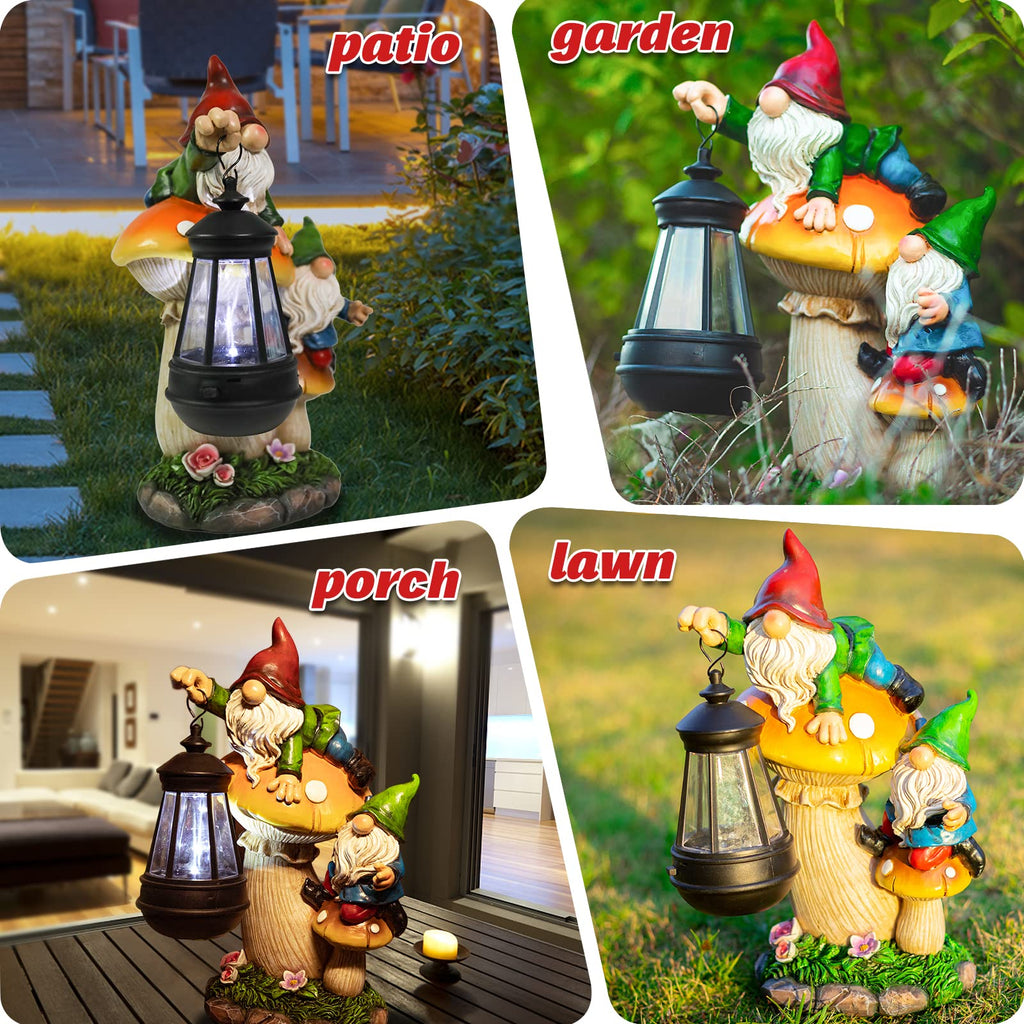 Gnome Garden Decor, Garden Gnomes Outdoor with Solar Lantern Lawn Ornaments