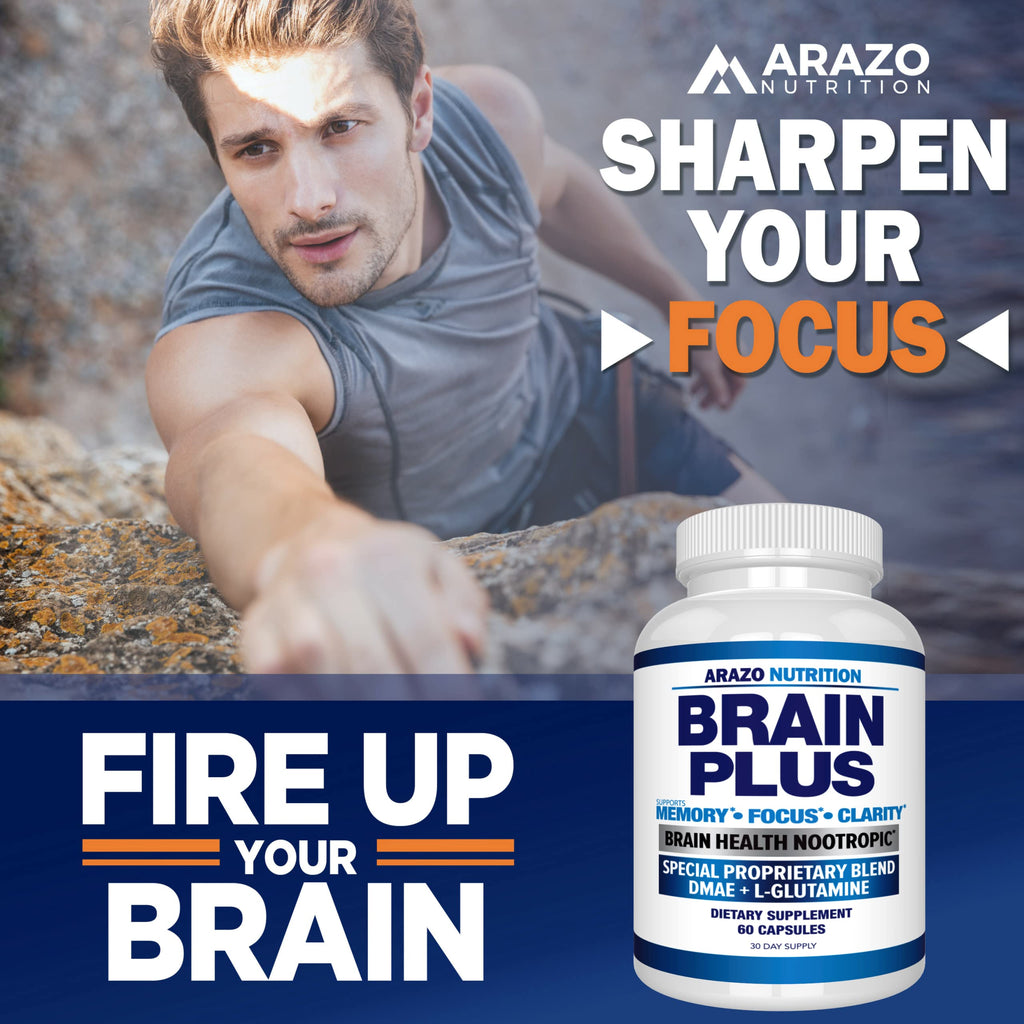 Arazo Nutrition Premium Brain Function Supplement – Memory, Focus, Clarity – Nootropic Booster with DMAE, Bacopa Monnieri, L-Glutamine, Multi Vitamins, Multi Minerals