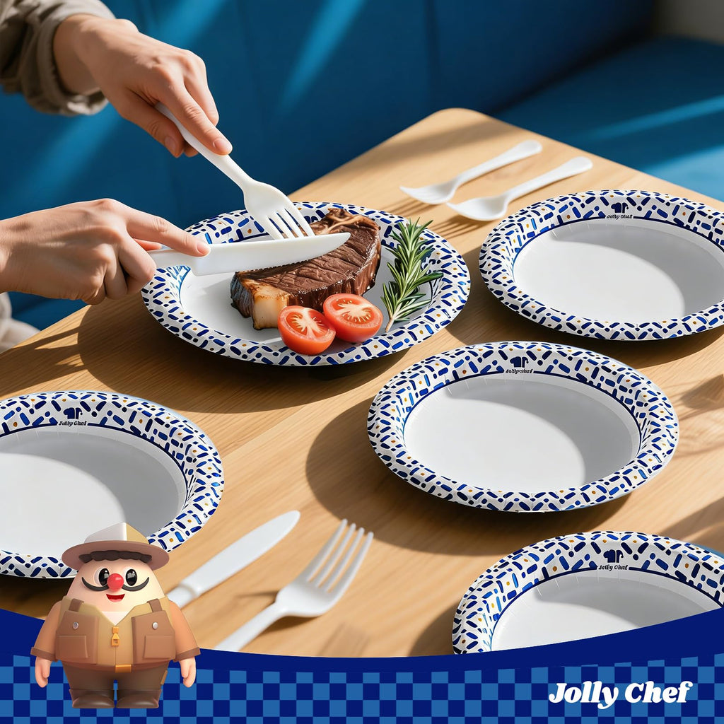JOLLY CHEF 300 Count 8.5 Inch Paper Plates, Soak-Proof, Cut Proof, Disposable Heavy Duty Plates for Everyday Use, Picnic, Family Gatherings, Parties