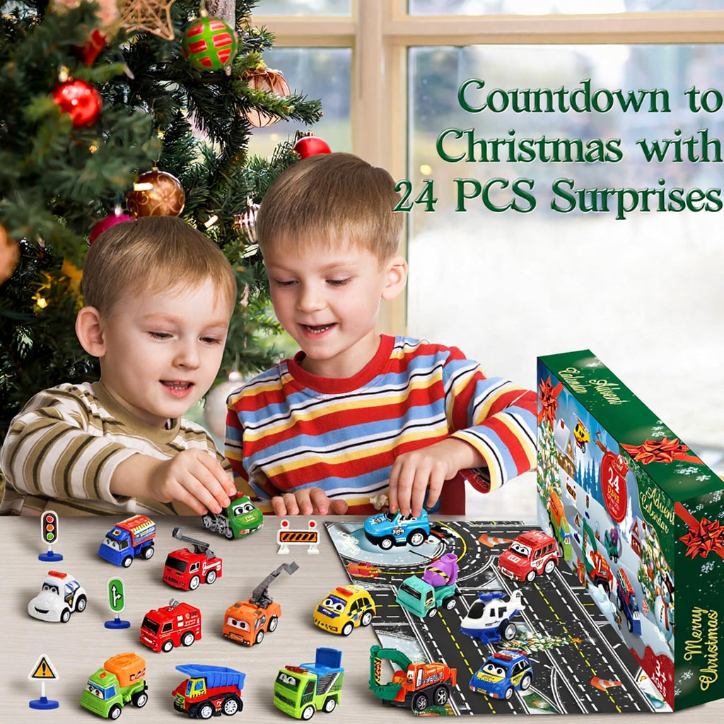 2026 Advent Calendar for Kids Boys, 24 Days Toy Cars with Scene Accessories