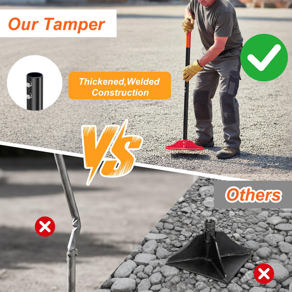 8" x 8" Steel Tamper Tool with 48" Handle, Heavy Duty Hand Compactor for Soil, Gravel, Dirt, Asphalt, Pavers, Driveway Repair, Lawn & Landscaping