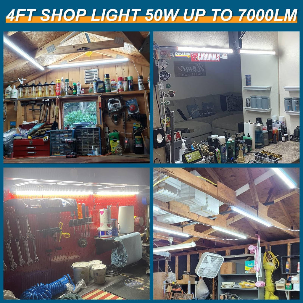 Led Shop Lights,Led Shop Lights 4FT 50W 6500K 7000LM Clear White,Shop Light 4FT 110V Linkable Integrated V-Shape for Shop Garage,Warehouse,Workbench and Workshop Commercial Bay Lighting(6-Pack)