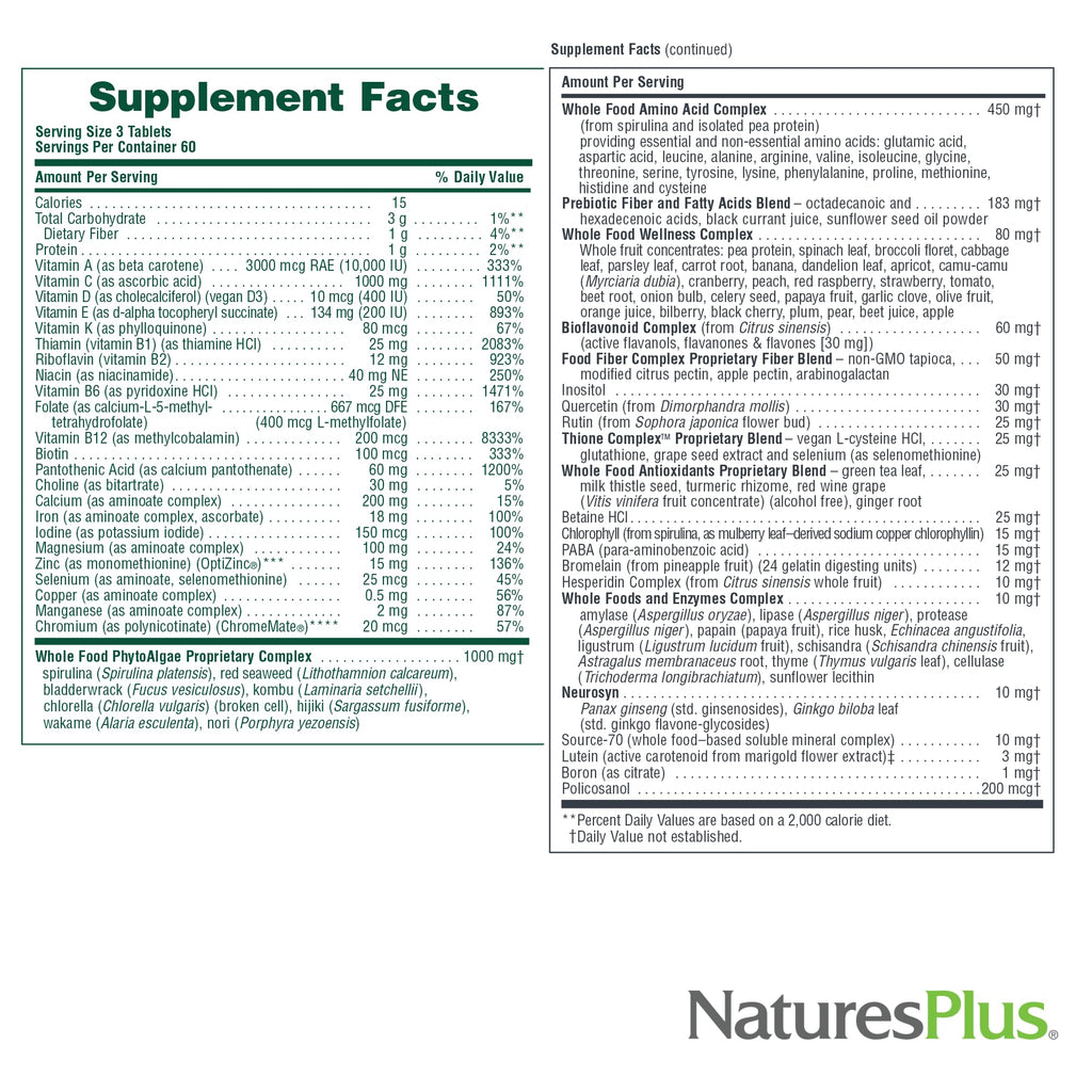 NaturesPlus Ultra Source of Life Multivitamin - 180 Tablets - Supports Immune Health, Energy & Overall Well-Being - with Lutein & Vitamin D3 - Vegetarian & Gluten Free - 60 Servings