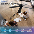 Conciseer Modern Ceiling Fans with Lights,52 Inch Ceiling Fans with Remote for Bedroom Living Room Kitchen, 18W 6CCT Dimmable，5 Blades 6 Speed Reversible Quiet DC Motor Black