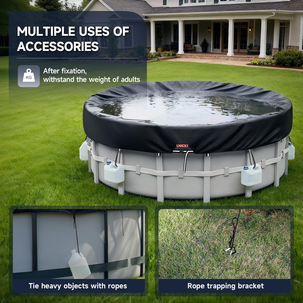 LXKCKJ 10 Ft Round Pool Cover, Solar Pool Covers for Above Ground Pools, Summer Pool Cover Protector with Cover Accessories, Round Hot Tub Cover Ideal for Waterproof and Dustproof (Black)