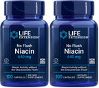 Life Extension No Flush Niacin,B3 for Heart Health,Cholesterol & Energy Support,Non-GMO,Gluten-Free,100 Capsules,(Pack of 2)