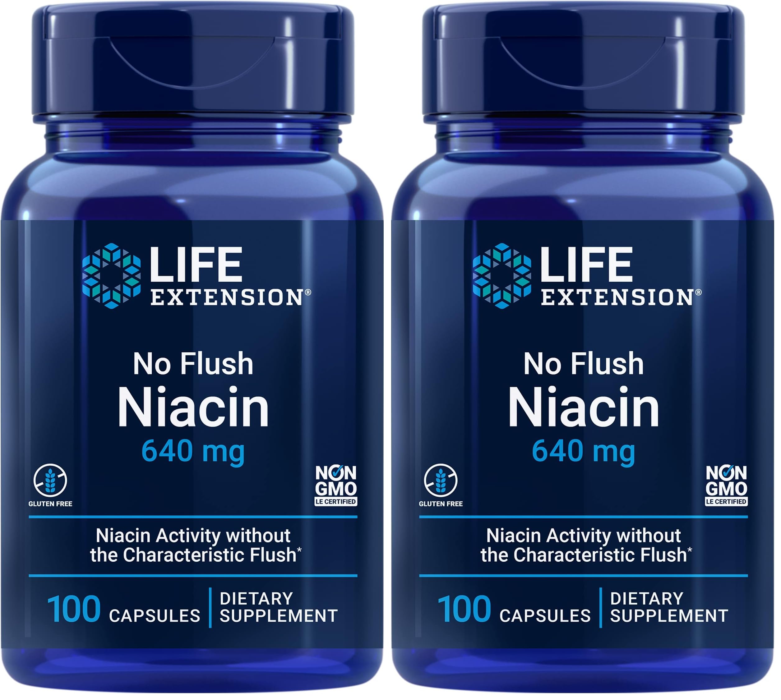 Life Extension No Flush Niacin,B3 for Heart Health,Cholesterol & Energy Support,Non-GMO,Gluten-Free,100 Capsules,(Pack of 2)