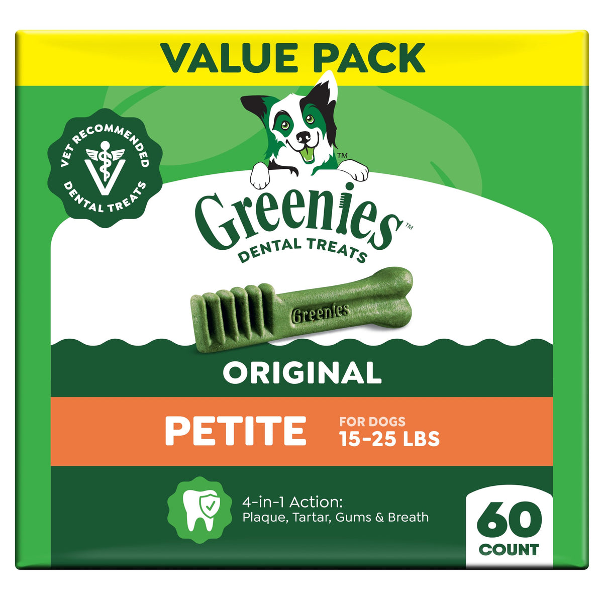 Greenies Petite Natural Dental Dog Treats, Original Flavor, 60 Count