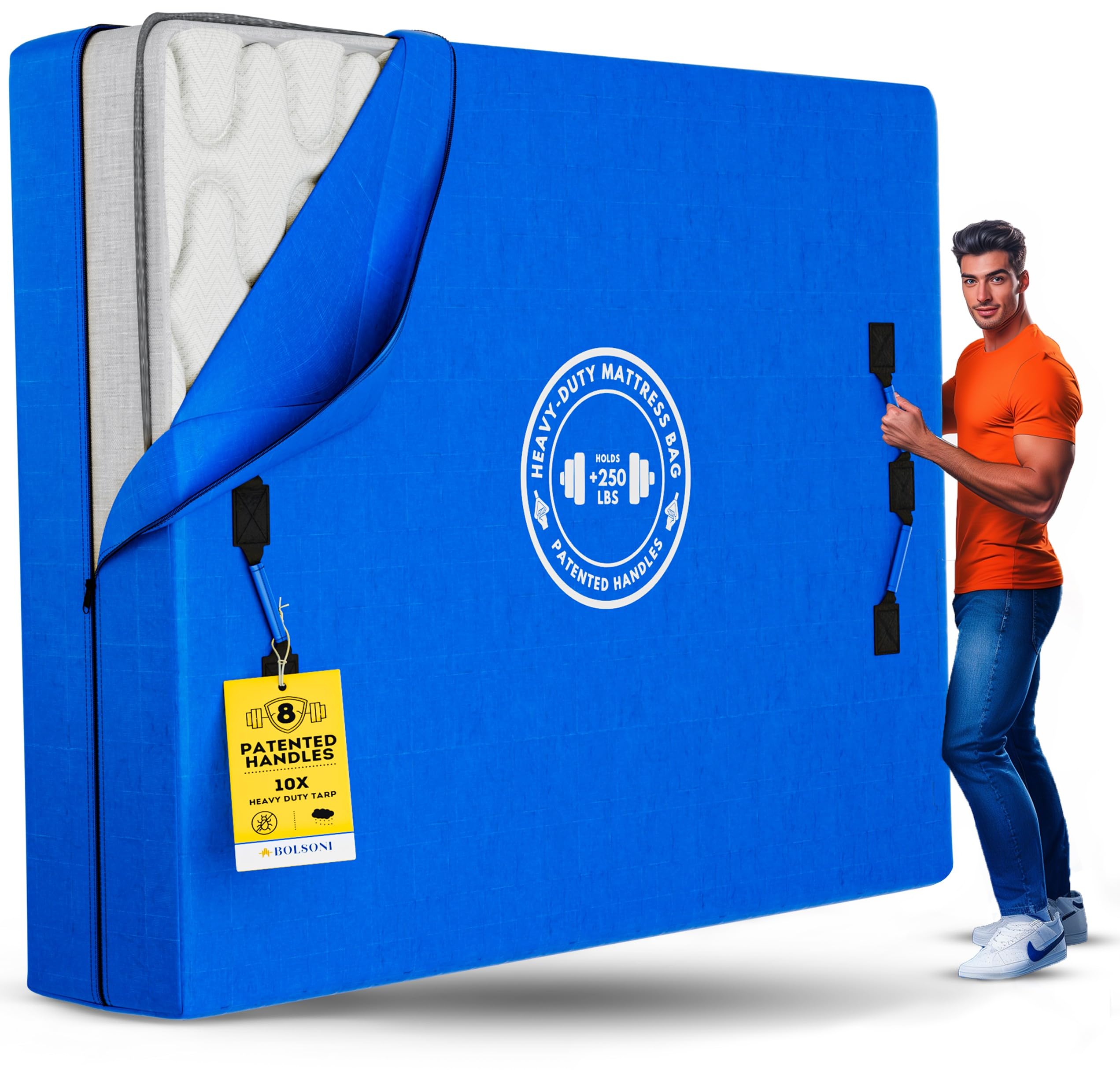 Mattress Bags for Moving and Storage | Extra Thick Heavy Duty Reusable Mattress Cover Protector Tarp with Premium Strong Zipper and 8 Patented Easy to Carry Handles, Weather Protection (Queen)