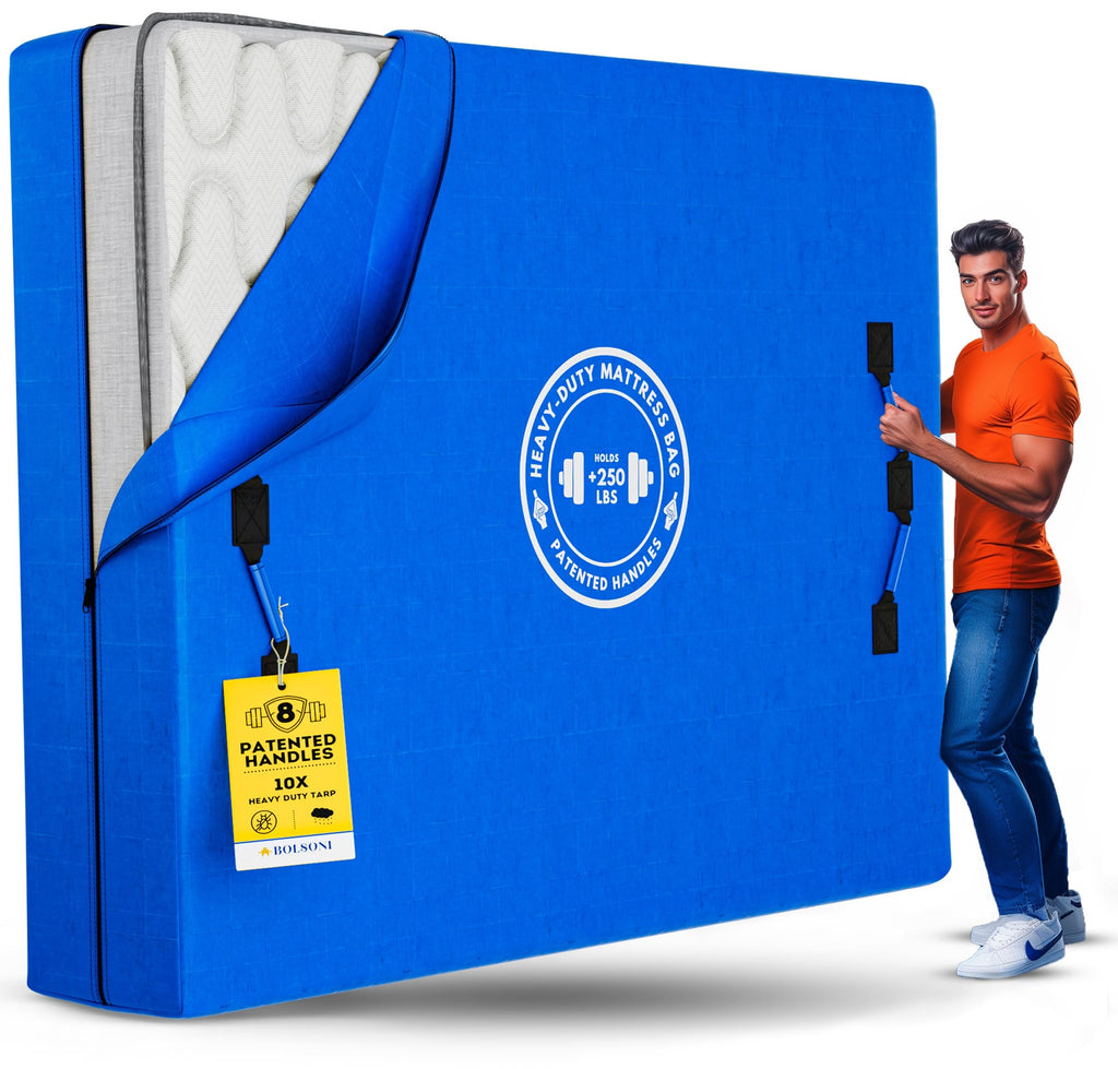 Mattress Bags for Moving and Storage | Extra Thick Heavy Duty Reusable Mattress Cover Protector Tarp with Premium Strong Zipper and 8 Patented Easy to Carry Handles (California King Size)