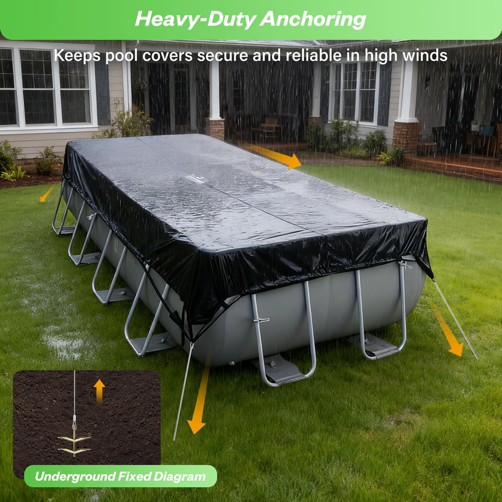 SIHAIAN Earth Anchors Kit with Driving Rod and Hook for SIHAIAN Pool Cover(Soft Surfaces),Suitable for anchoring Basketball Hoop, Pool, Trampoline, gazebos, and Orchards