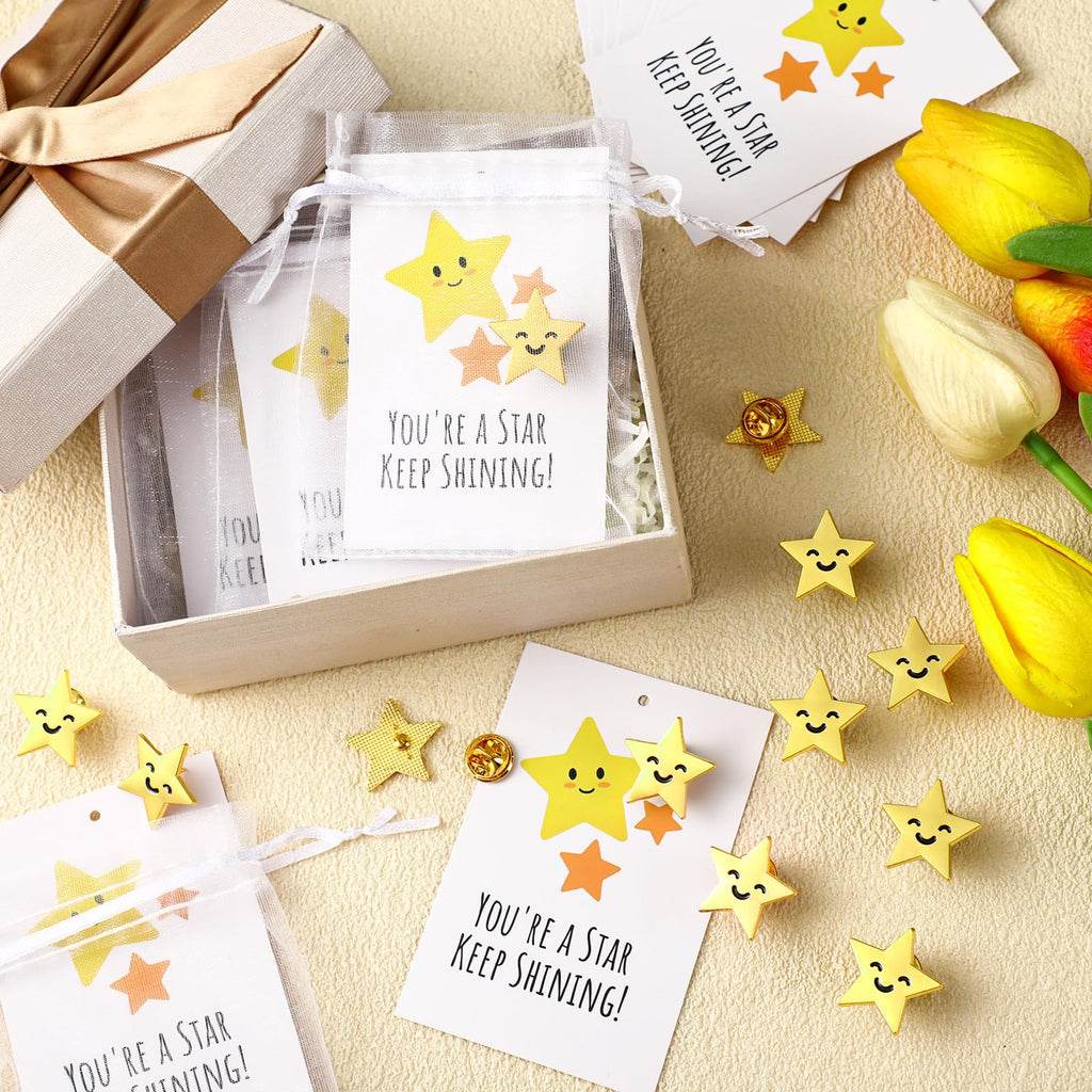 Huquary 25/50 Set Star Pins Bulk Back to School Gift, Gold, 50set, Classic