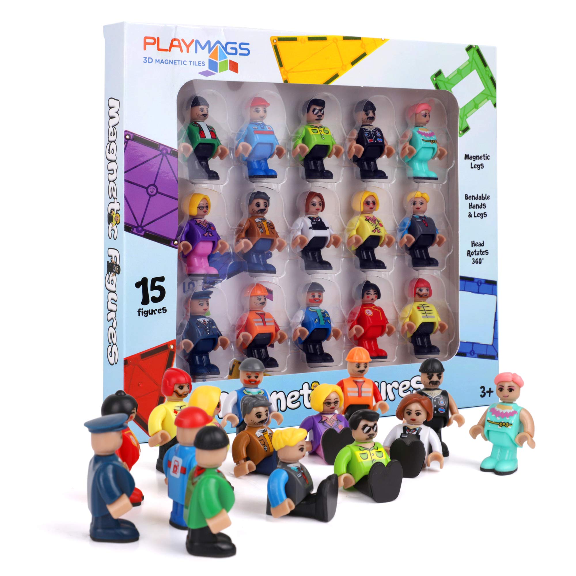 Playmags Magnetic Figures Community Set of 15 Pieces - Play People Perfect for Magnetic Tiles Building Blocks - STEM Learning Toys Children – Magnet Tiles Expansion Accessories Pack (Styles May Vary)