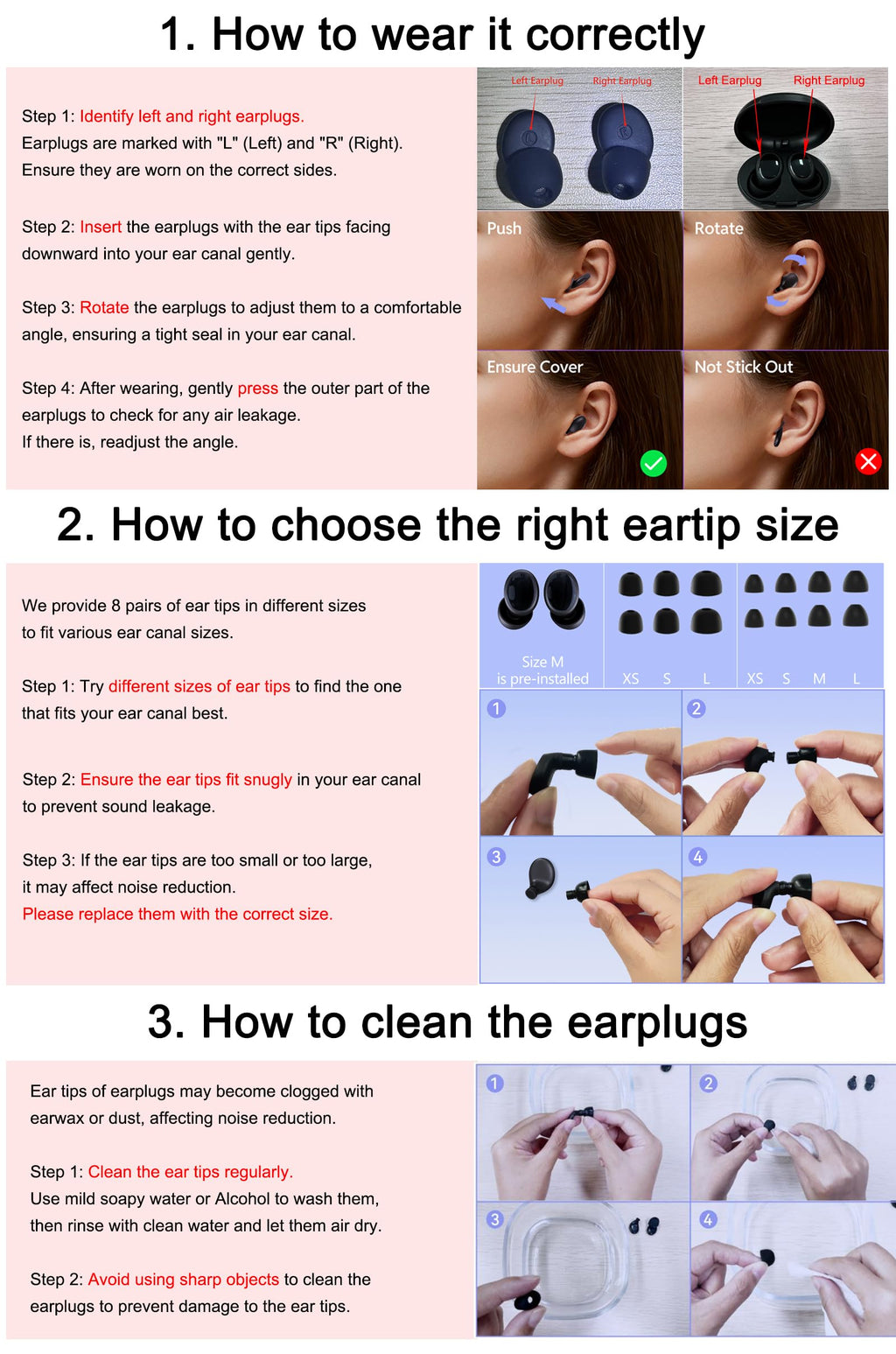 Ear Plugs for Sleeping 45dB Noise Cancelling Earplugs for Concerts, Snoring, Travel, Sleep, Reusable Silicone Noise Reduction Ear Plug Soft Ear Plug with 8 Ear Tips & Case Black