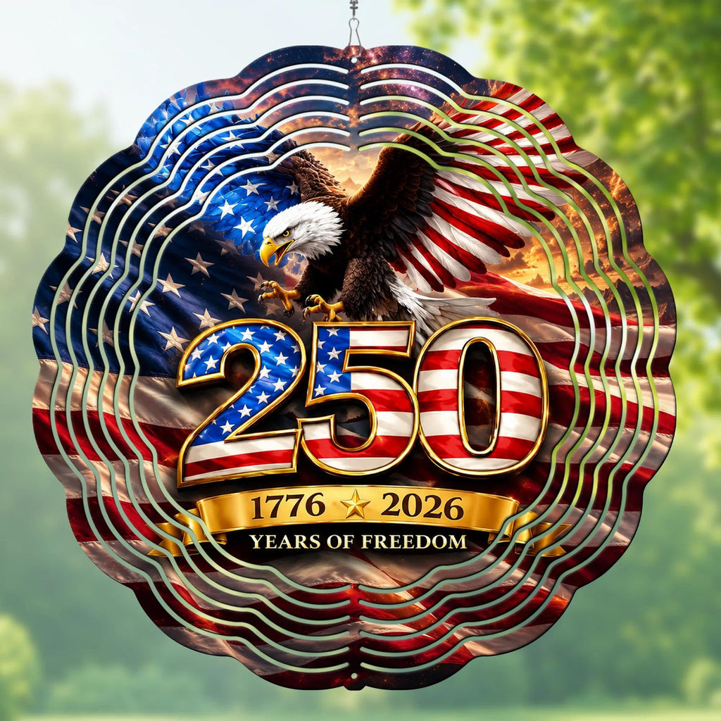 250th Anniversary American Eagle Wind Spinner, Patriotic Wind Spinner Outdoor – Stainless Steel Metal Hanging Spinners 12 in, American Flag 4th of July Patriotic Decor for Garden