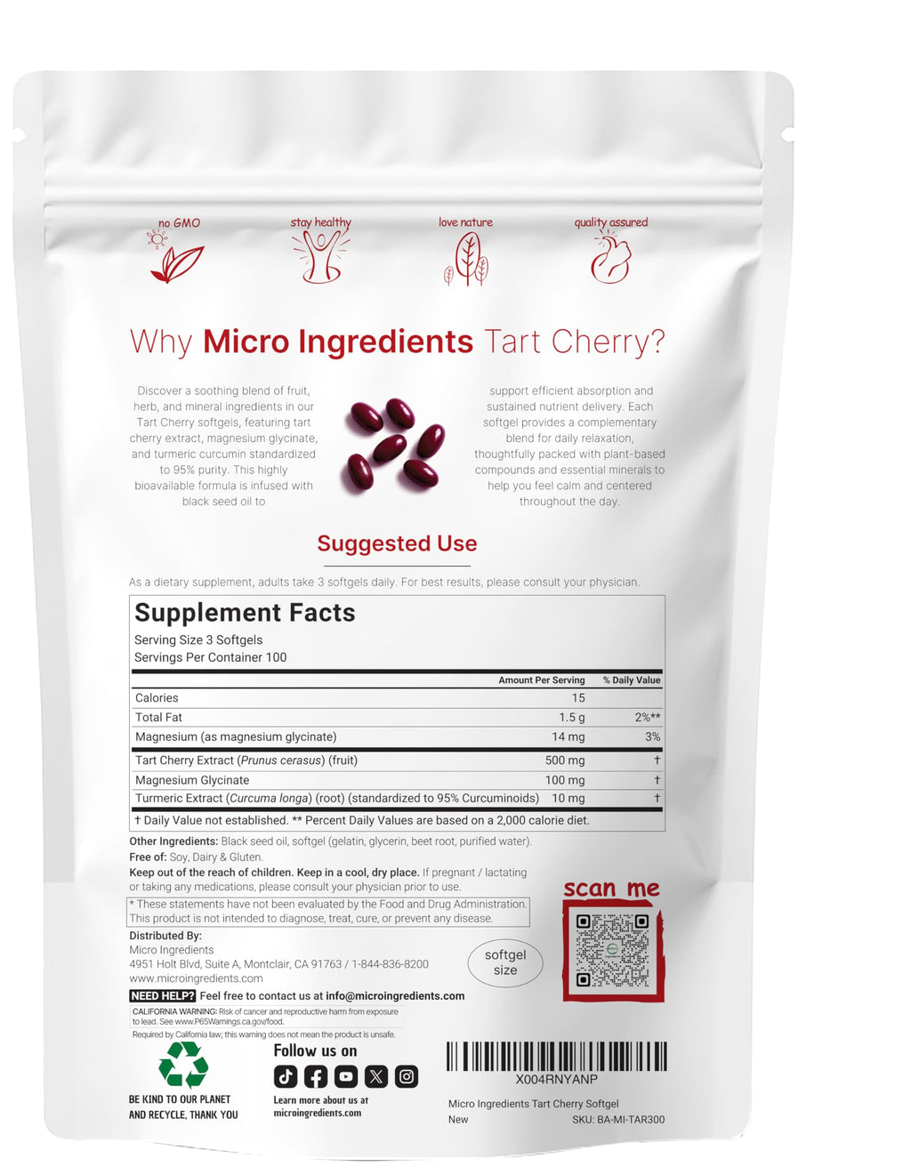 Tart Cherry+ with Magnesium Glycinate & 95% Turmeric Curcumin, 300 Softgels | Highly Bioavailable with Black Seed Oil Carrier | Extra Strength Tart Cherry Extract | Natural Herbal & Mineral Complex