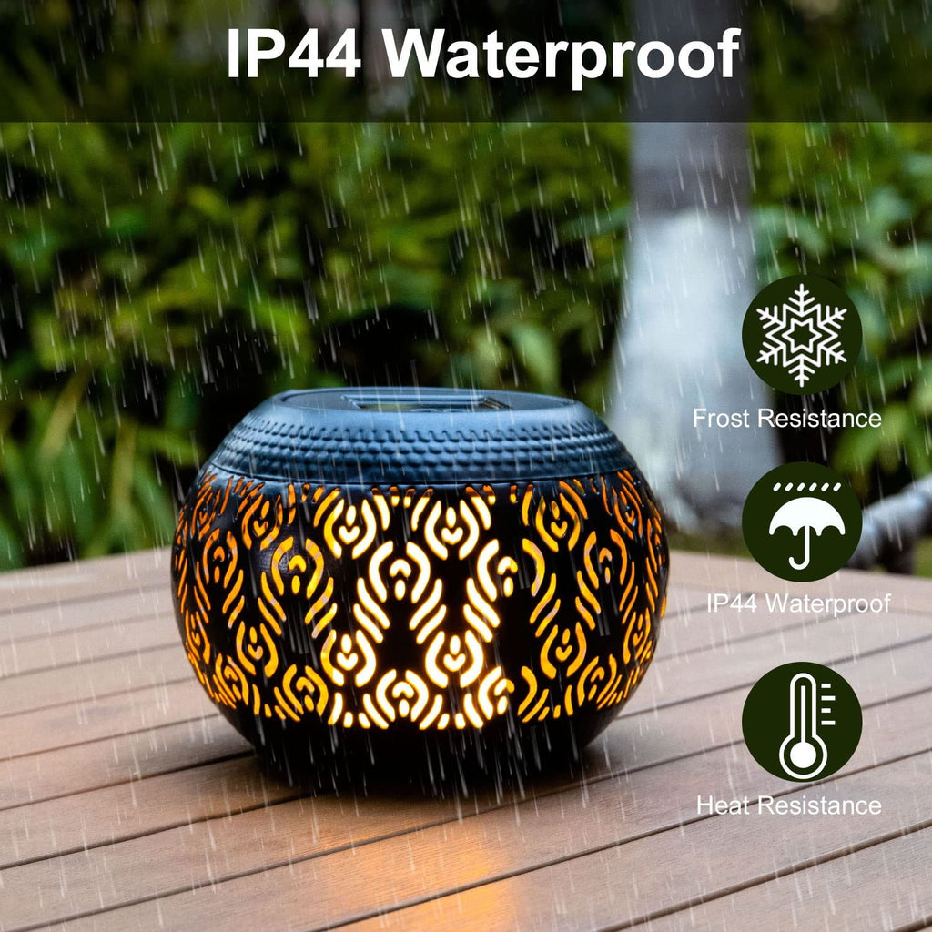 Solar Table Lantern Outdoor Waterproof - Dancing Flickering Flame LED Light,Hollow Out Retro Metal Desktop Gifts for Women Mom Outside Garden Yard Porch Lawn Indoor Tabletop Decor