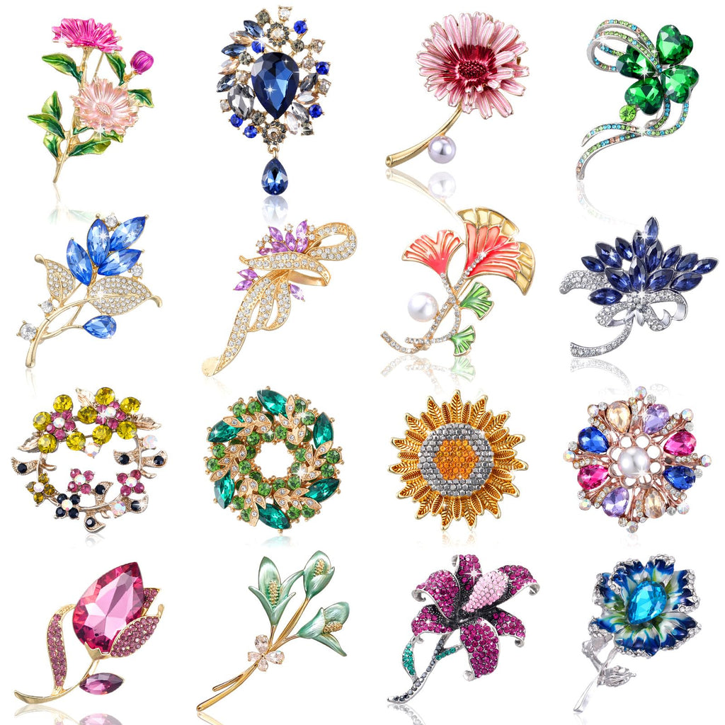 Sasylvia 16 Pcs Women Brooches Bulk Rhinestone Pins Set