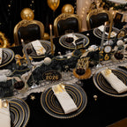 350 Pieces Black and Gold Plastic Plates with Disposable Silverware, Include 50 Dinner Plates 9”, 50 Dessert Plates 6.3”, 50 Black Cups 9 OZ, 50 Pre Rolled Napkins for Wedding/Party/Birthday/Halloween