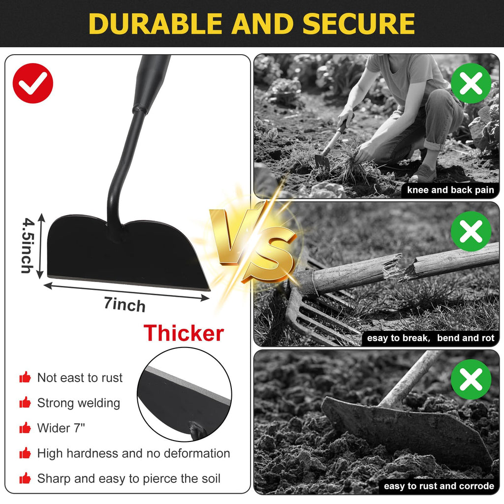 Draw Hoe Garden Tool, Heavy Duty Garden Hoes for Weeding Stainless Steel Long Handle, Easy Stand Up Scraping Weeder Tool for Garden, 63inch Adjustable Weed Hoe with 7-inch Wide Welded Blade