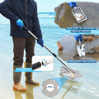 Sand Flea Rake, Long Handle Sand Sifter for The Beach, Stainless Steel Shark Tooth Sifter Comes with A 16-Inch Wide Mesh Screen for Collecting Fleas, Shark Teeth, and Seashells