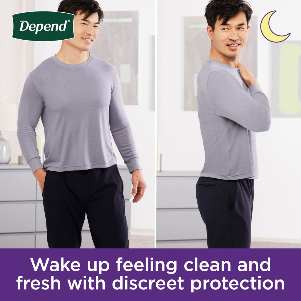 Depend Night Defense Adult Diapers, Incontinence Underwear for Men, Disposable, Overnight, Extra-Large, Grey, 12 Count, Packaging May Vary