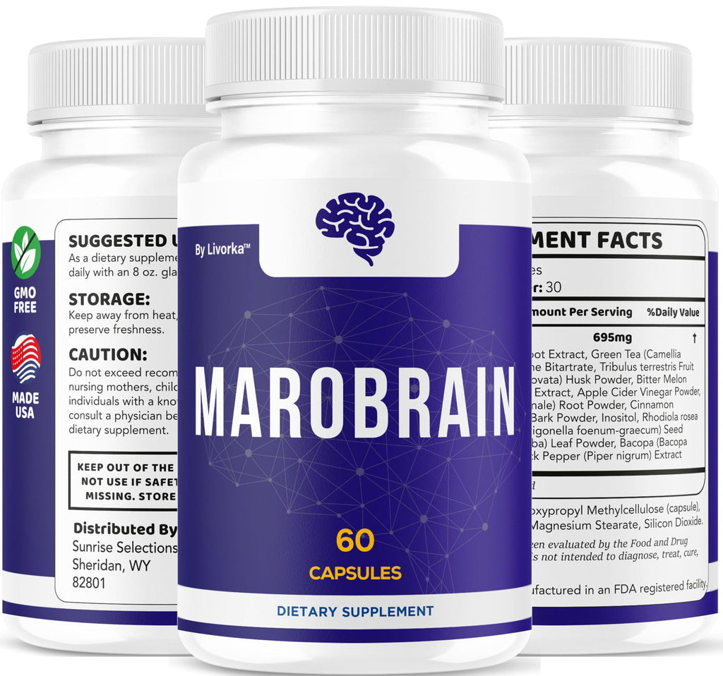 Marobrain Capsules - Official Marobrain Supplement Pills Daily Support Brain & Mermory Focus, All Natural Advanced Premium Formula for Overall Health & Wellness, 60 Capsules for 1 Month