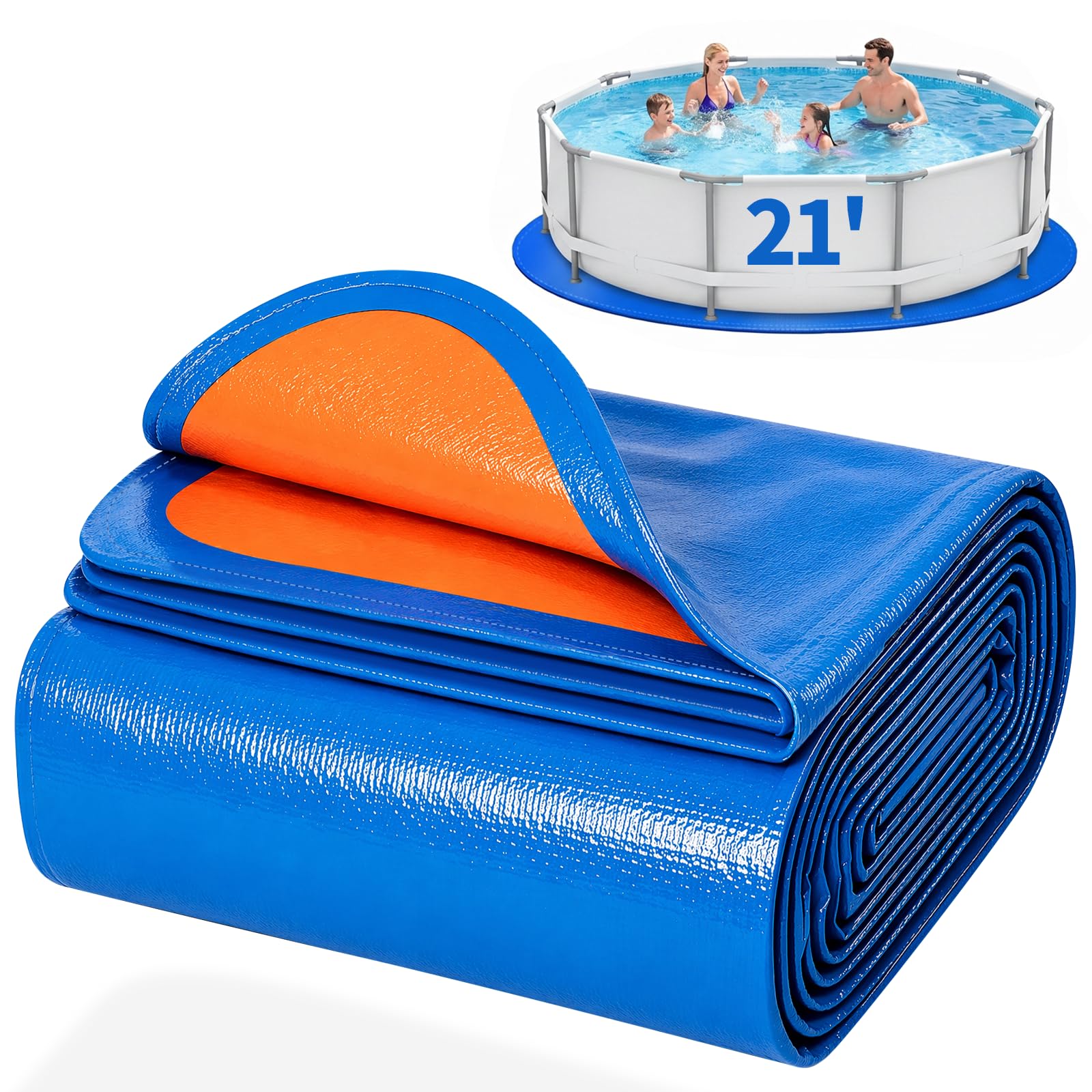 21FT Round Pool Liner Pad for Above Ground Pools, Thickened Puncture-Resistant Under Mat, Heavy-Duty Underlayment, Outdoor Tarp Protector for Concrete/Lawn, Pool Floor Base Pad, Extends Liner Life
