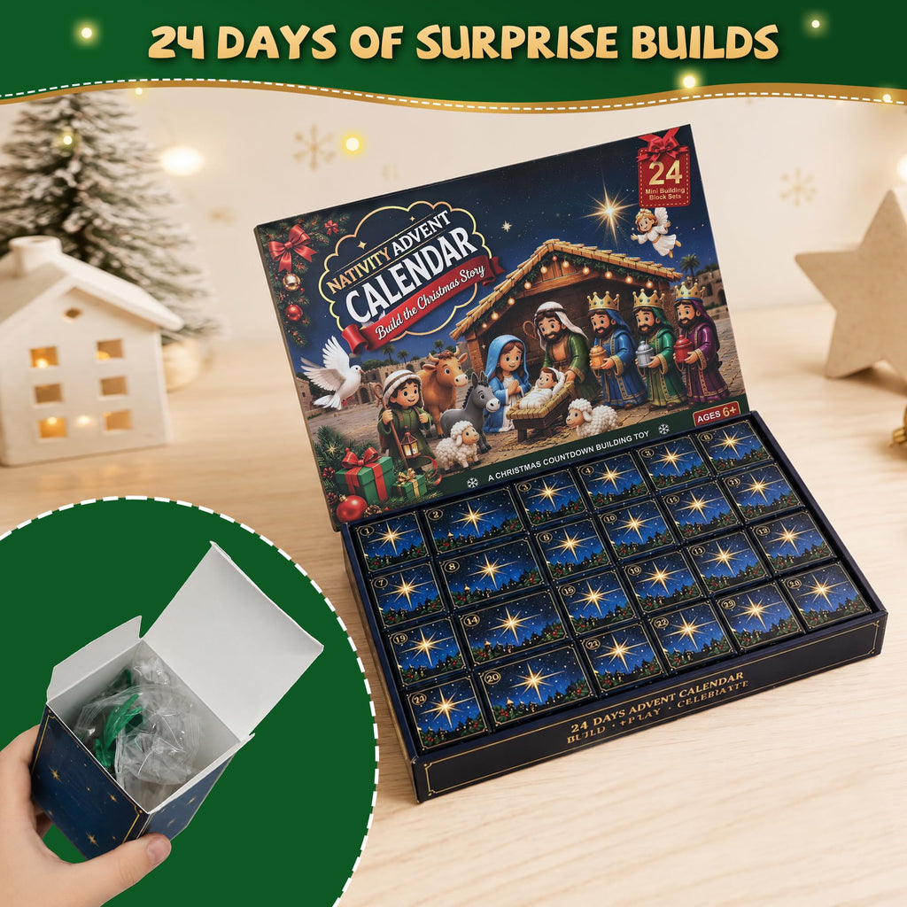 Nativity Advent Calendar 2026 for Kids, 24-Day Christmas Building Block Set