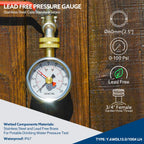 SENCTRL 0-200 psi Water Pressure Gauge Test with Max Pointer, Lead-Free, 2-1/2" Dial Size, 3/4" Female Garden Hose Thread, for Home Potable Water, House Tube