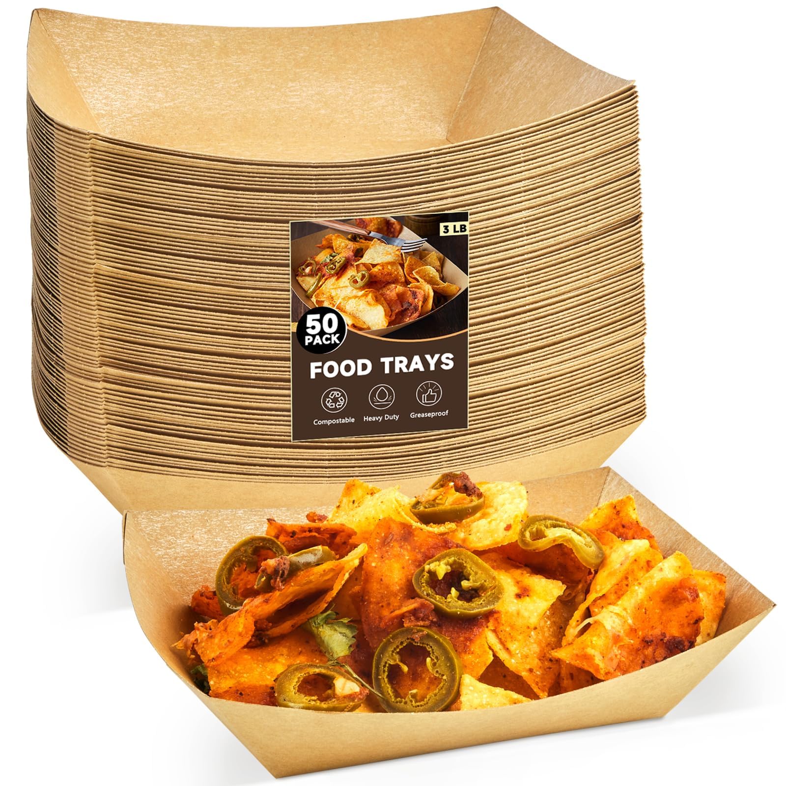 ZORRITA 50 Pack 3 Lb Paper Food Trays