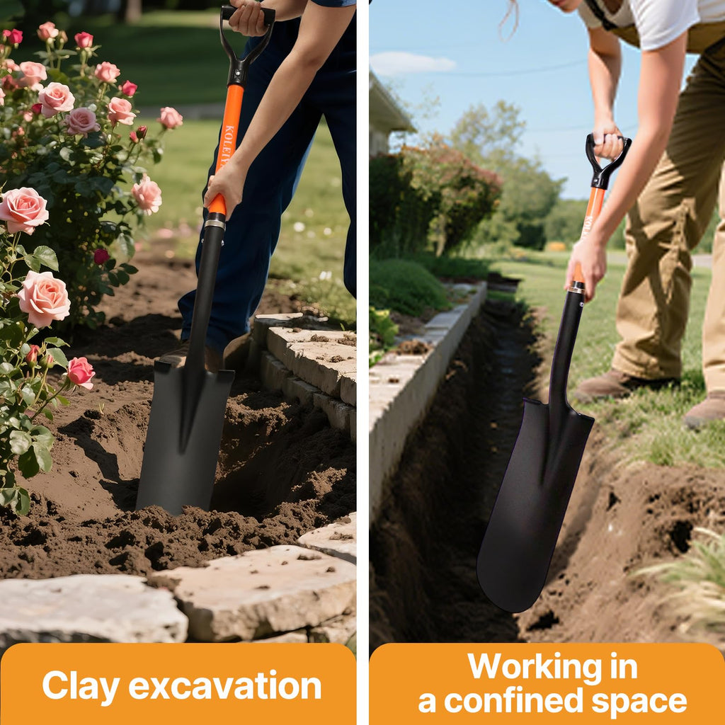 KOLEIYA Drain Spade, 45 Inch Heavy Duty Sharp Shooter Shovel with Fiberglass Handle, D-Grip Digging Shovel for Gardening, Planting, Trenching & Transplanting