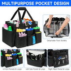 ZIOZERTT Large Rolling Cleaning Caddy Bag with Detachable Trolley,Cleaning Cart on Wheels with Shoulder Strap,Cleaning Supplies Organizer for Housekeepers,Black