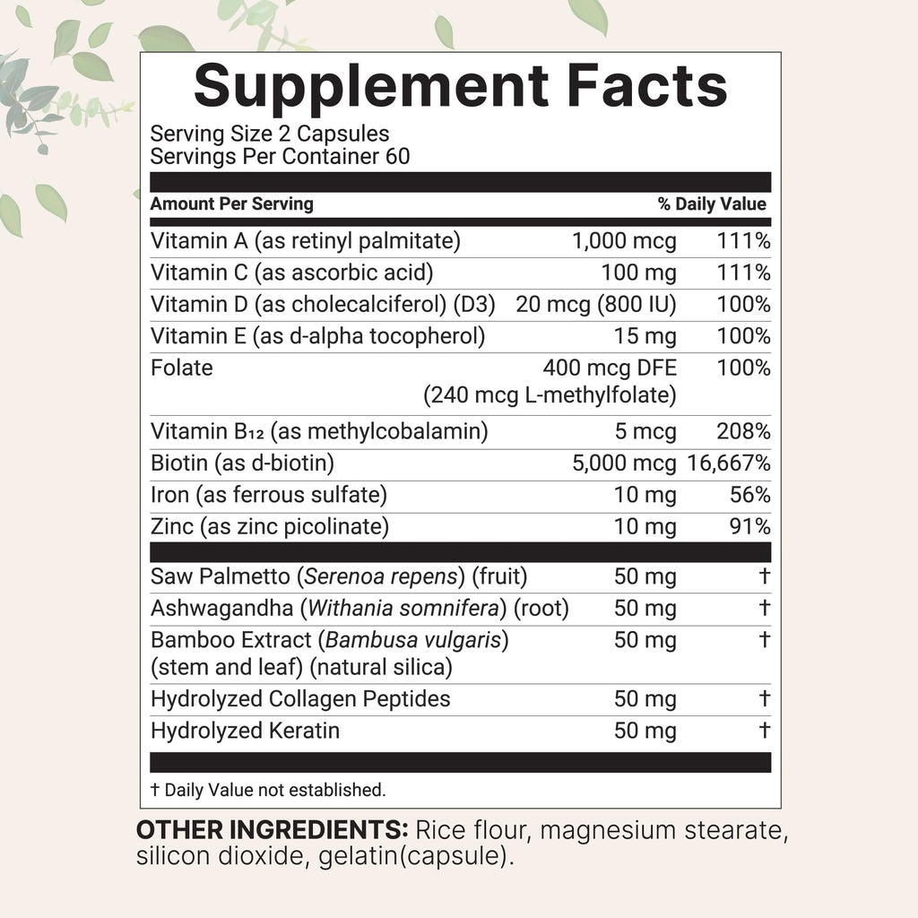 Micro Ingredients Hair Growth Vitamins for Women & Men, 120 Capsules | 14-in-1 Formula with Biotin, Collagen, Keratin, Saw Palmetto & More | Thicker, Fuller, Nourishes Thinning & Loss Hair Support