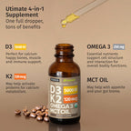 NUSAVA (2 Pack) Organic Vitamin D3 K2 Drops with MCT Oil Omega 3, 5000 IU, Maximum Strength Vitamin D Liquid, No Fillers, Non-GMO Liquid D3 for Faster Absorption and Immune Support (Mocha, 2 Fl Oz)