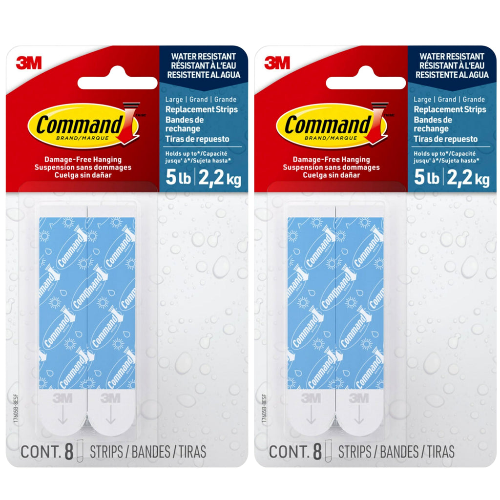 Command Water-Resistant Adhesive Refill Strips, Large (Pack of 16) – Damage-Free Hanging for Bathroom Hooks & Shower Caddies in Humid Areas, No Tools Needed, Holds 5 lb