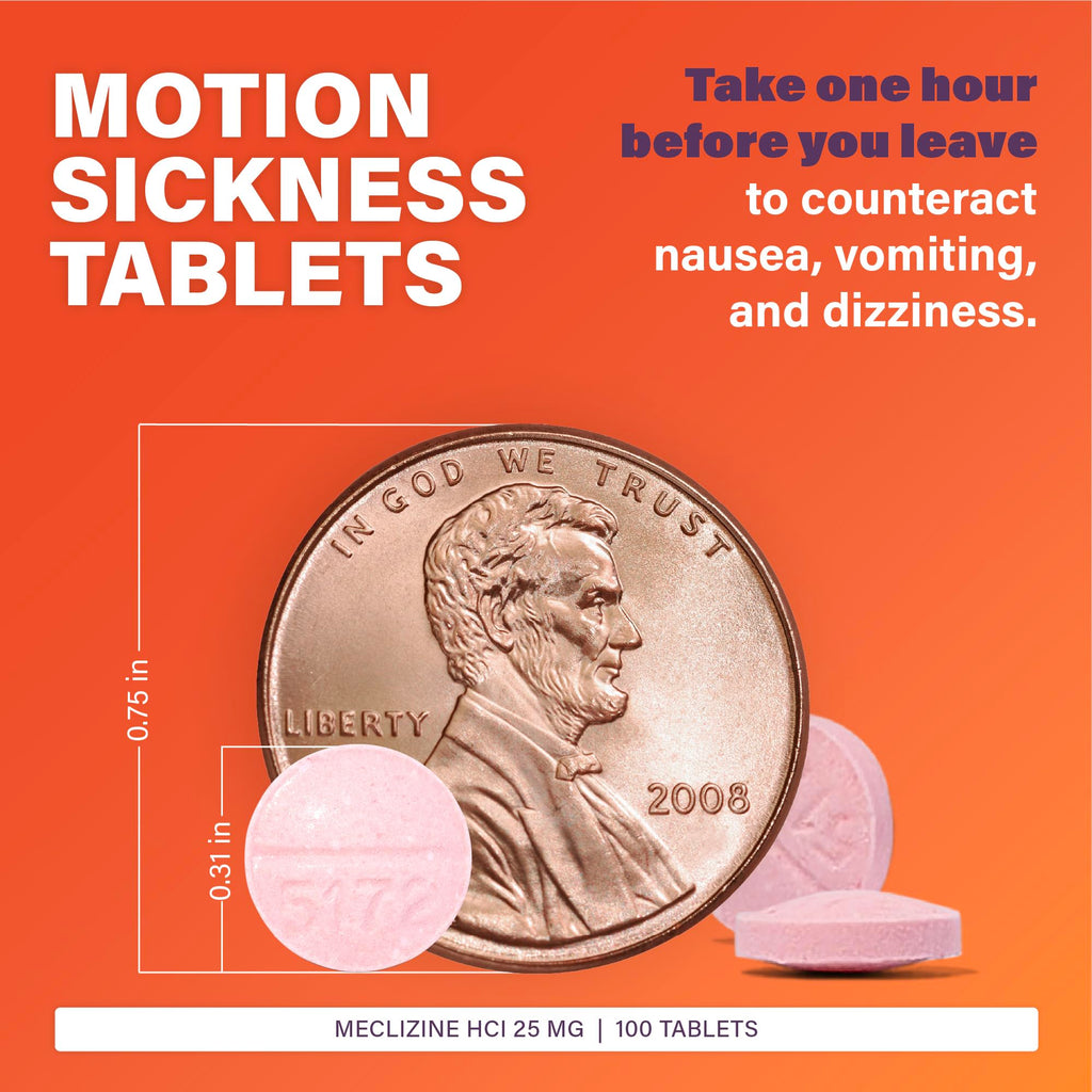 Rugby Meclizine Chewable Tablets 25mg - Anti-Nausea Medicine Helps with Motion Sickness - 100 Count (6 Pack)