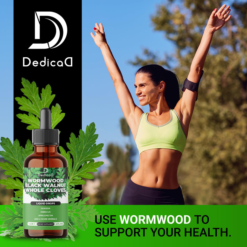 DEDICAD 12in1 Wormwood Liquid Drops - Black Walnut Wormwood Tincture Liquid Extract Whole Cloves and 9 More Herbs - 60 Days Supply