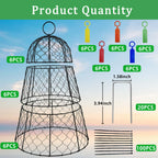 6 PCS 17.7"H X11.42"D Chicken Wire Plant Covers Protectors, Rustproof Heavy Duty Metal Plant Cage with Stakes & Labels, Modular Garden Cloches Design for Seedling Flower Vegetable Protect from Animals