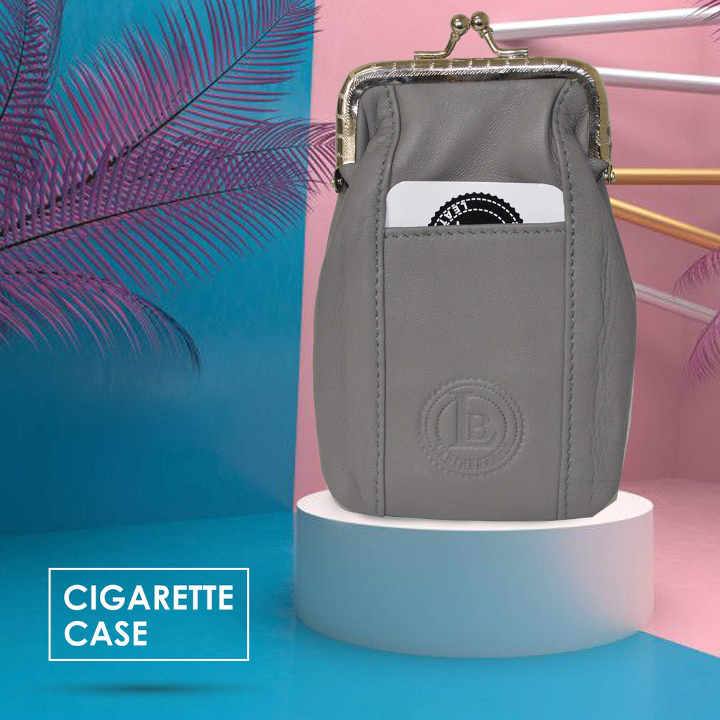 Leather Cigarette Case Pack Holder Regular or 100's Lighter Pocket by Leatherboss (Grey)