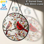 7.8" Cardinal Stained Glass Suncatcher, Cardinal Suncatcher Red Bird Window Hanging, Sun Catcher Red Birds for Window, Cardinals Gifts for Women, Mom, Memorial Gift for Father, Dad BIRD-22B-SG8