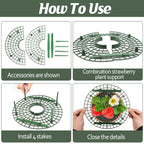 COZYDIG 4 Sets Strawberry Plant Support with Mesh Plant Cover,Strawberry Growing Racks Sets with Iron Plant Nails and Storage Bag for Garden Strawberry Vegetables(White Net - Round)