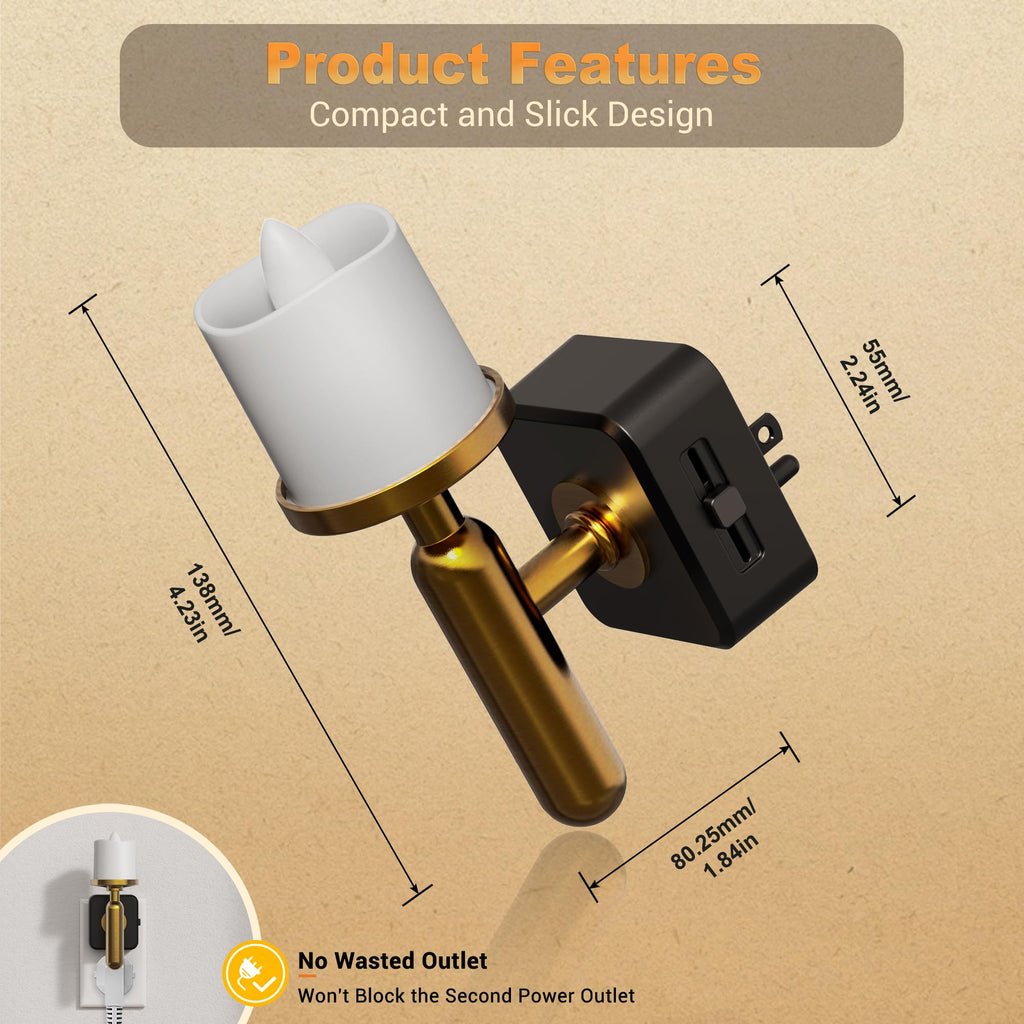 JandCase Candle Night Light, Night Lights Plug into Wall, 3000K Soft White, 0-100LM Adjustable Brightness, Dusk to Dawn Sensor NIghtlight for Dinning Room, Living Room, Bathroom, Hallway