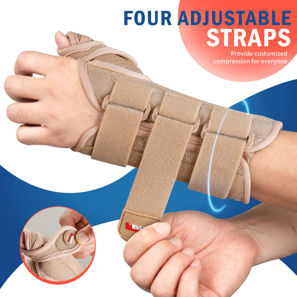 FEATOL Carpal Tunnel Wrist Brace Night Support, Thumb Spica Splint Left Hand for De Quervains Tenosynovitis, Tendonitis, Thumb Brace for Women Men, Beige, Large/XLarge