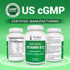 Dr. Berg Natural Vitamin B12 1000 mcg with B Complex Blend - Methylcobalamin B12 for Energy, Nerve Health, and Cognitive Function* - Methylated B12 with Folate - 60 Capsules (2-Month Supply)